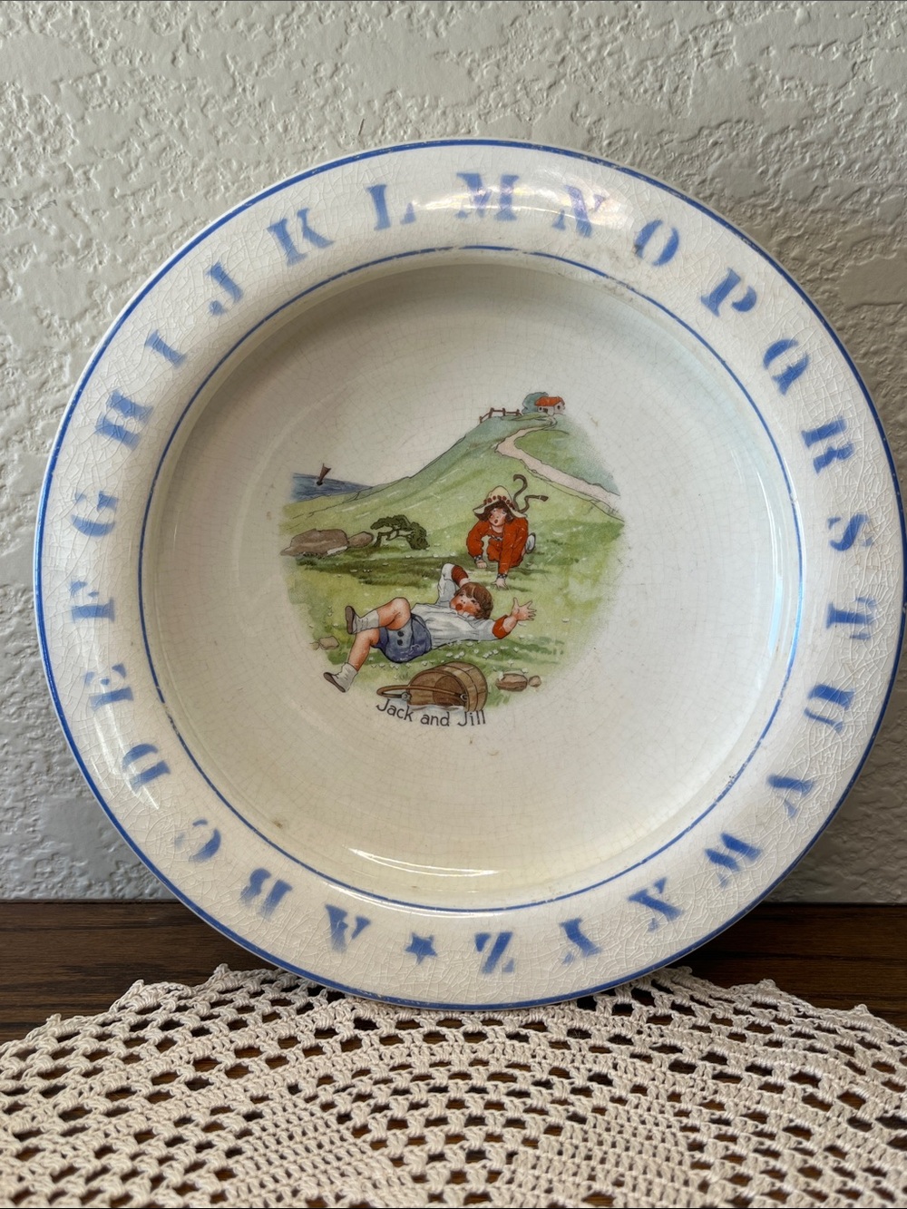 Antique D.E. McNicol Holdfast Baby Plate Jack & Jill ABC Alphabet East Liverpool